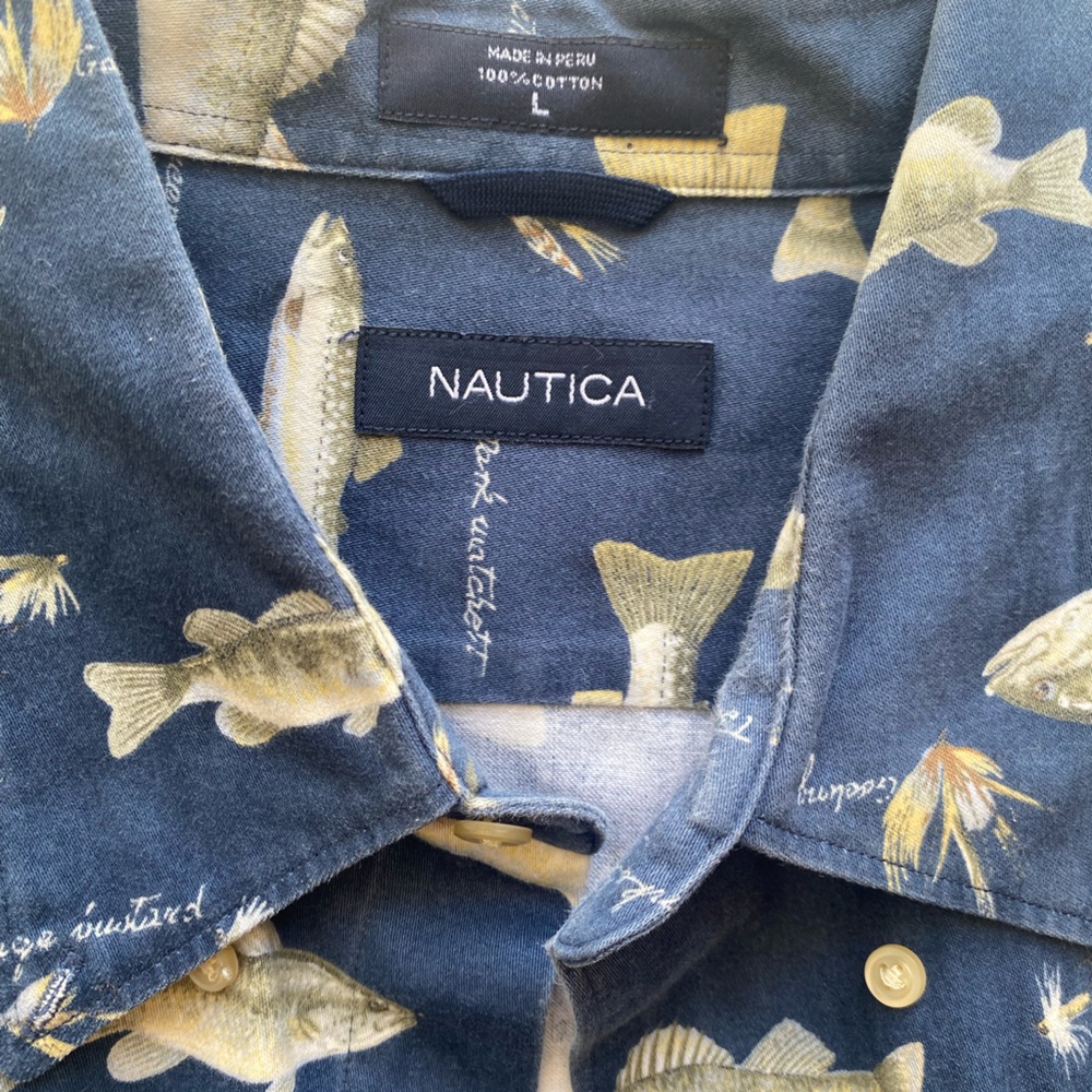Blue fish button down long sleeve
